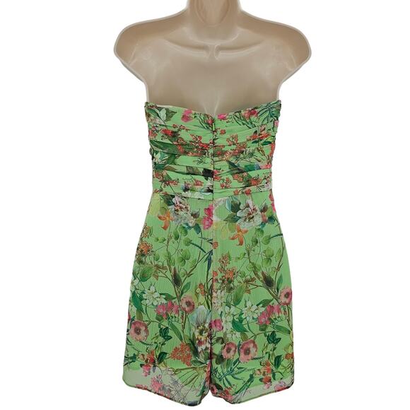 Jay Godfrey Womans size 12 Lydia Green Floral Strapless Romper Sweetheart Neck - Picture 4 of 7